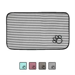 Bone Dry Stripe Embroidered Paw Print Dog & Cat Food Mat