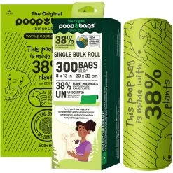 The Original Poop Bags USDA Biobased Bulk Roll, Green, Large, 300 Count