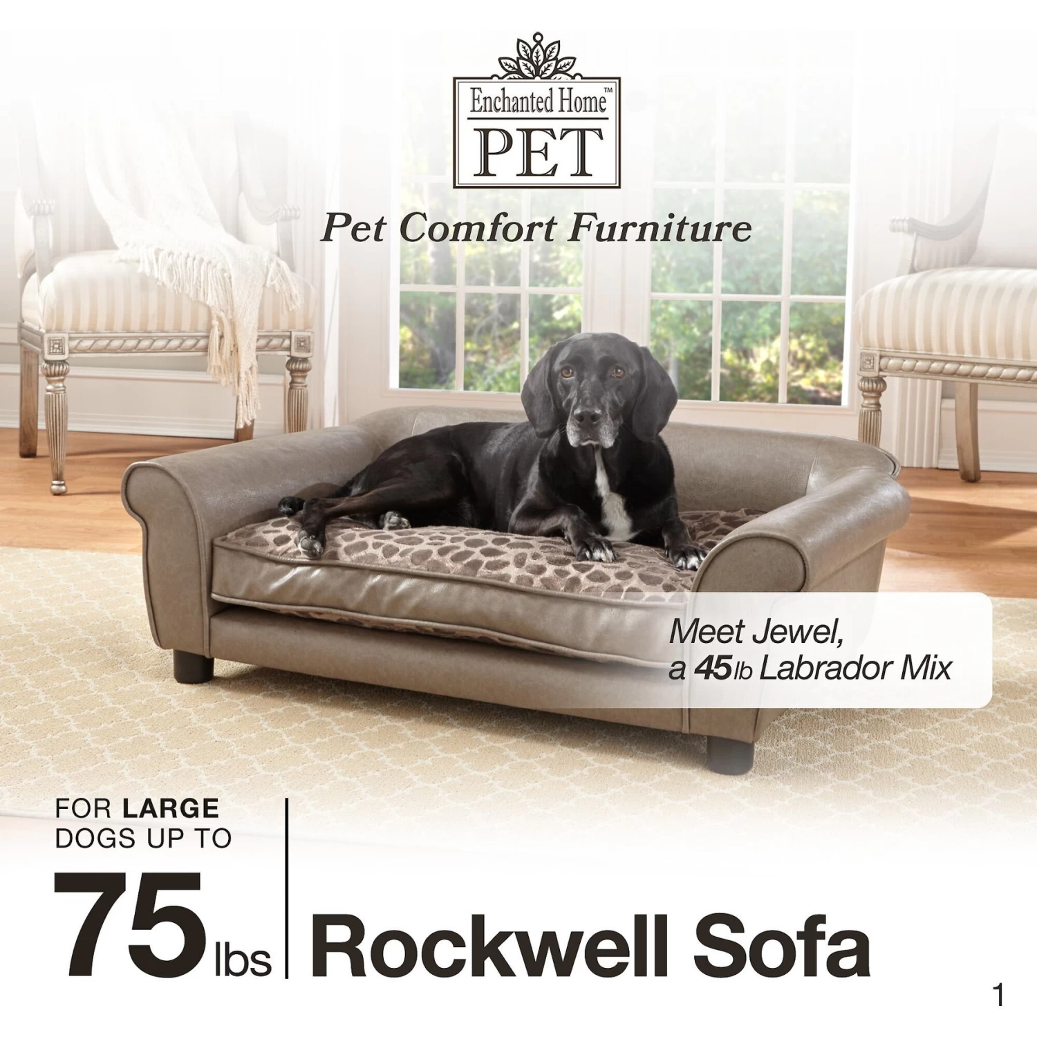 Enchanted Home Pet Rockwell Sofa Dog Bed With Removable Cover, Large, Pewter - Image 5