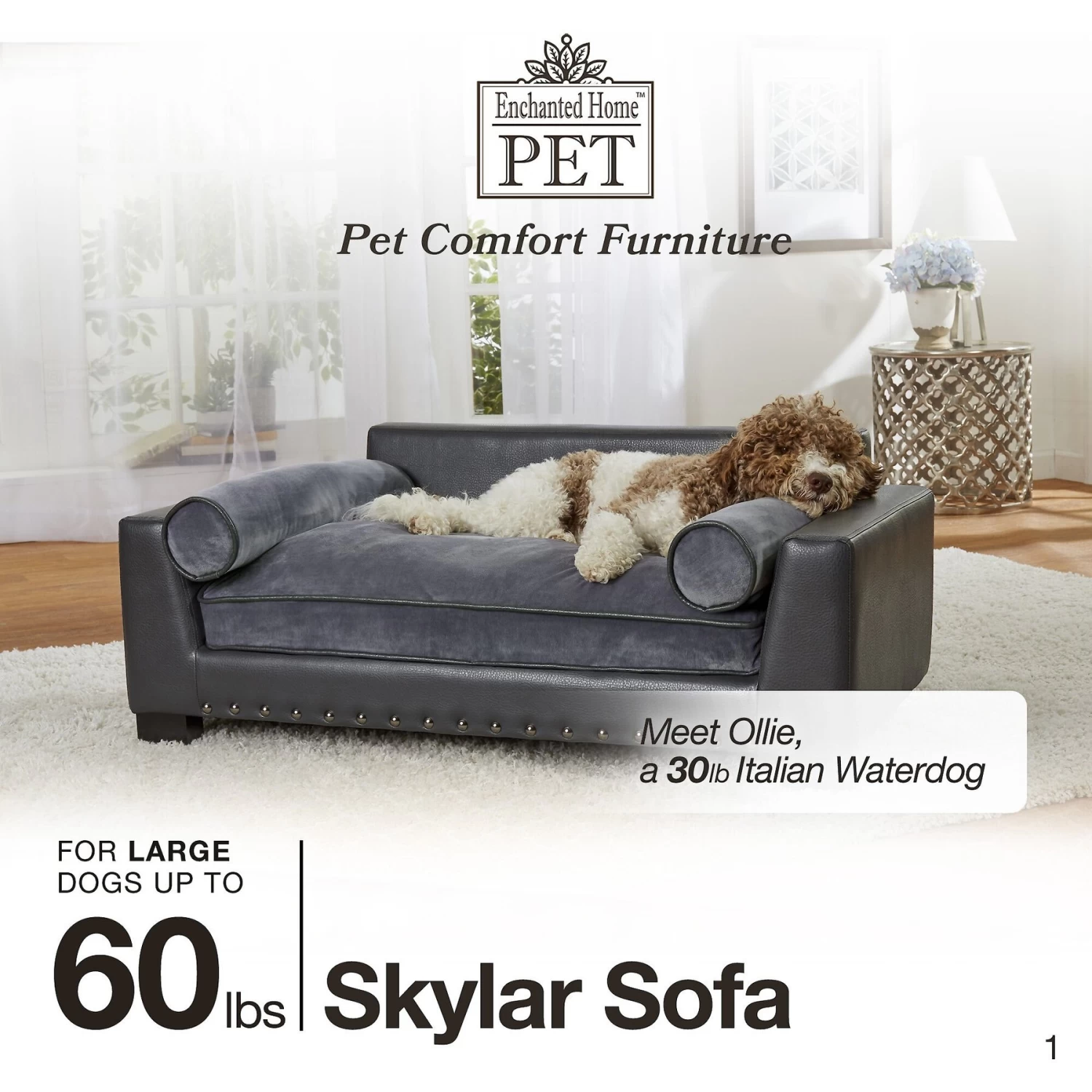 Enchanted Home Pet Skylar Sofa Dog Bed With Removable Cover, Large - Image 5