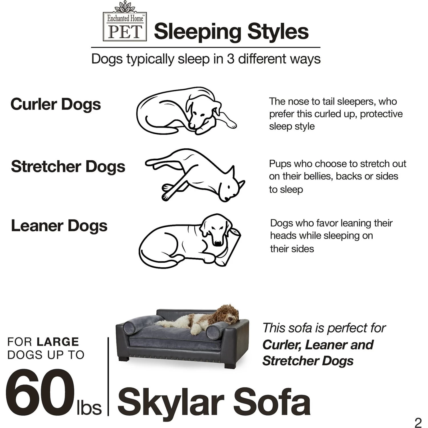 Enchanted Home Pet Skylar Sofa Dog Bed With Removable Cover, Large - Image 6