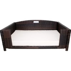 Iconic Pet Rattan Rectangular Sofa Cat & Dog Bed With Removable Cover, Espresso