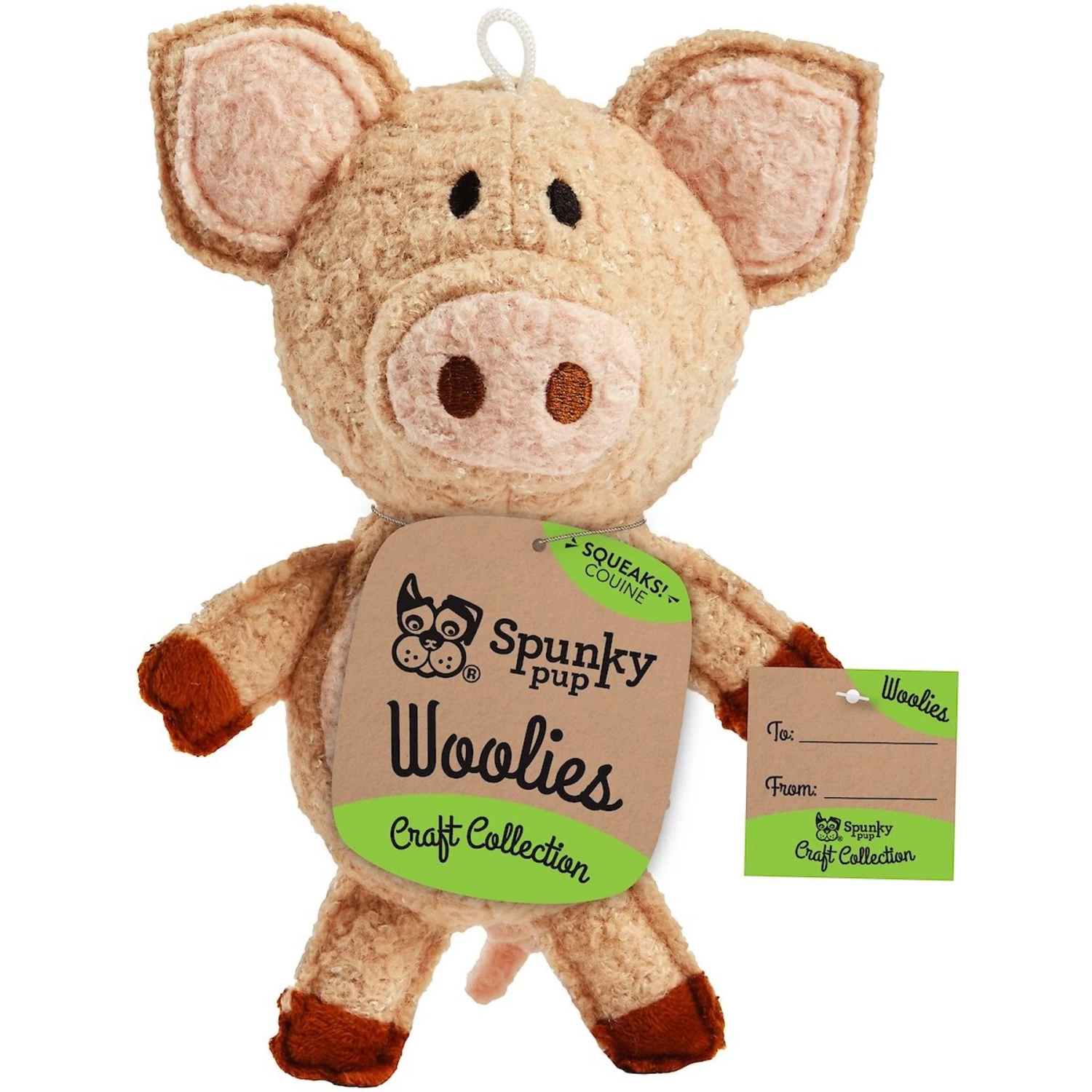 Spunky Pup Woolies Craft Collection Pig Squeaky Plush Dog Toy