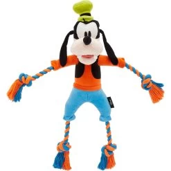 Disney Goofy Plush With Rope Squeaky Dog Toy