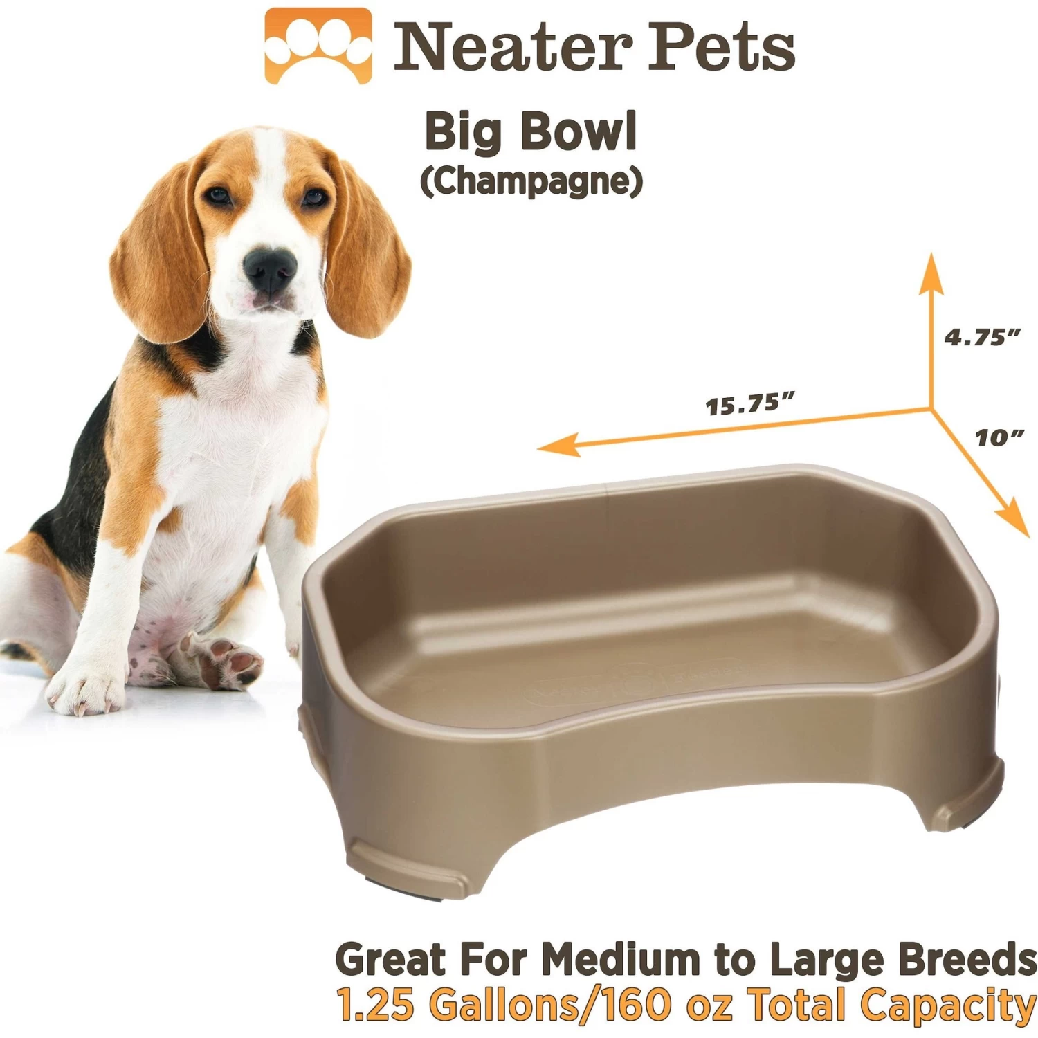 Neater Pets Big Bowl Non-Skid Polypropylene Pet Bowl, Champagne - Image 4