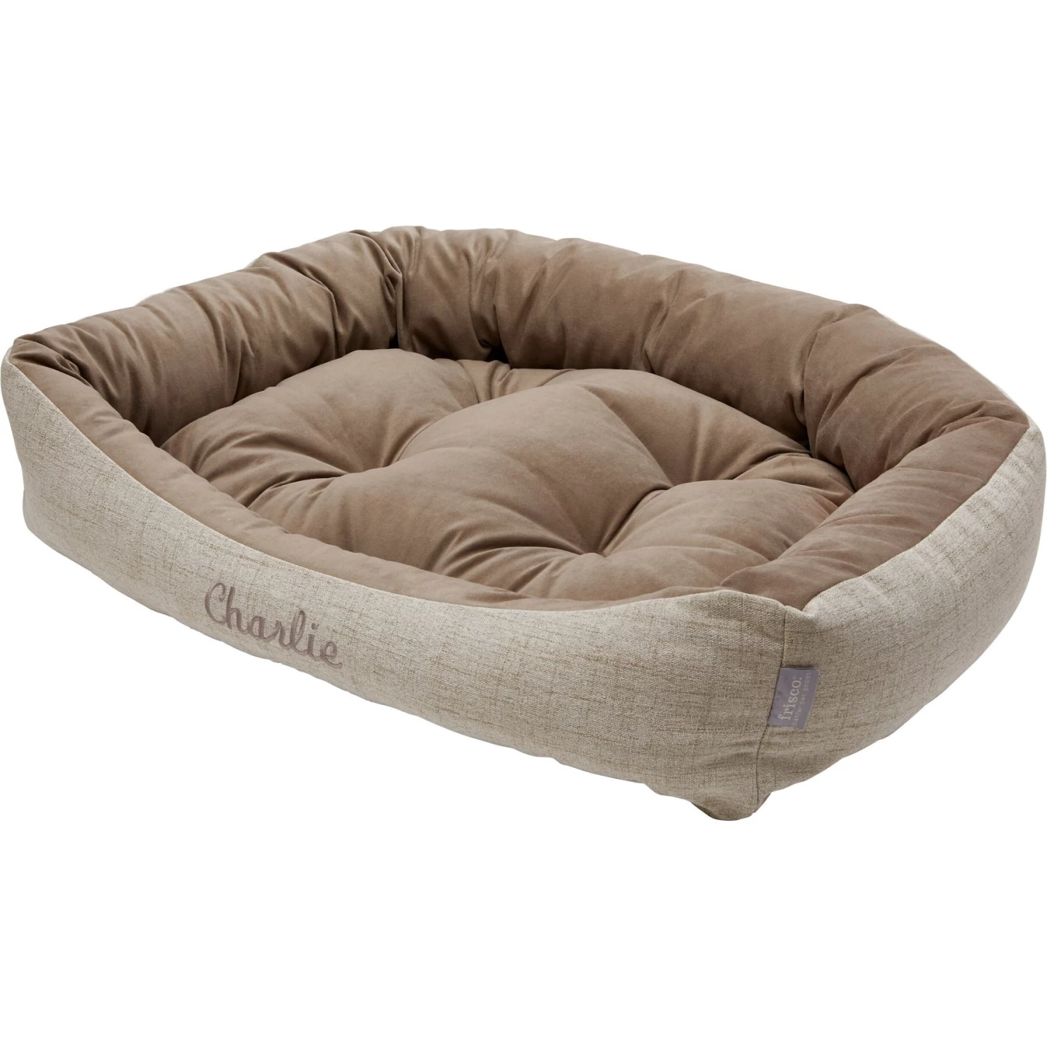 Frisco Rectangular Personalized Bolster Dog Bed W/Removable Cover, Beige, Large - Image 3