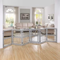 Unipaws 6 Panel Wooden Wire Dog Gate