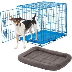 Frisco Fold & Carry Single Door Collapsible Wire Dog Crate & Frisco Quilted Plush Dog Crate Mat