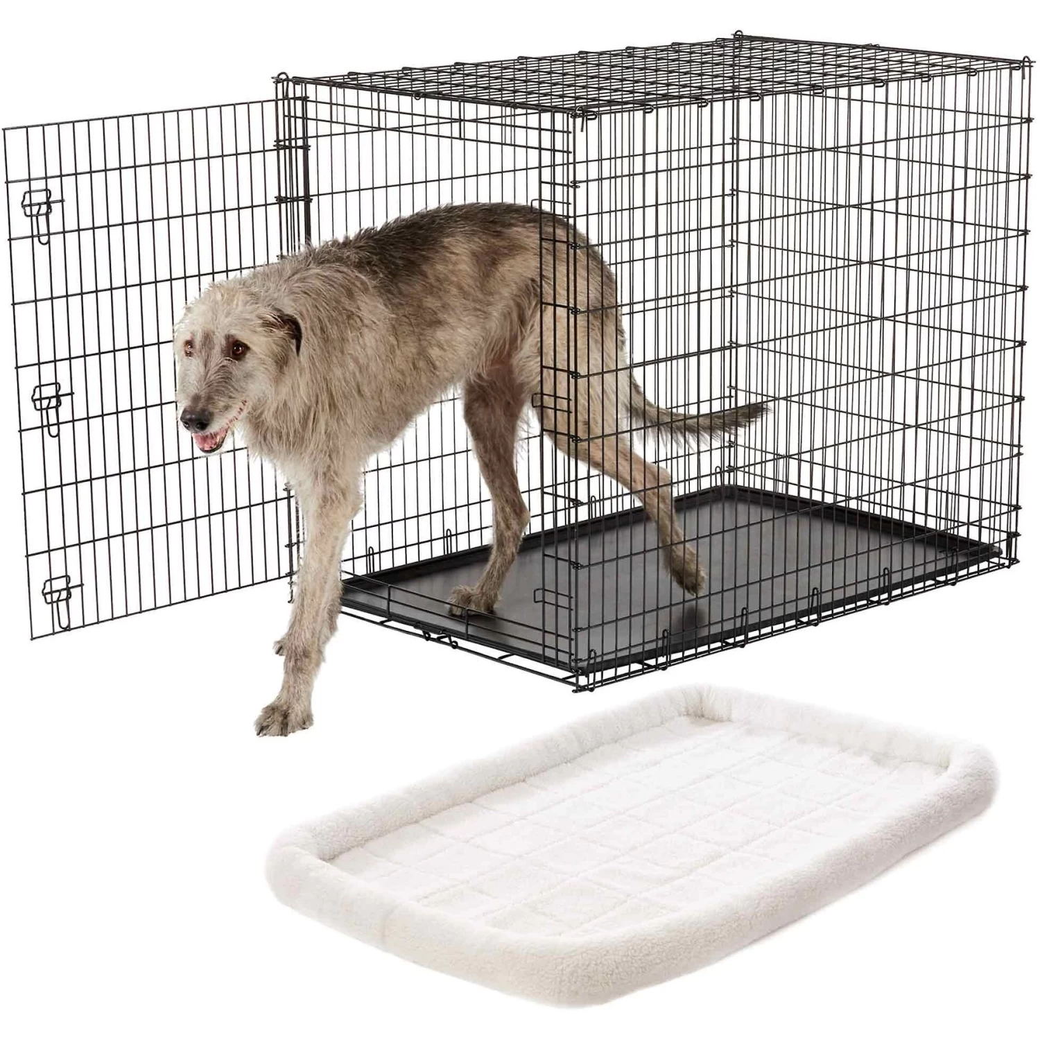 Frisco Heavy Duty Single Door Wire Dog Crate & Frisco Quilted Dog Crate Mat