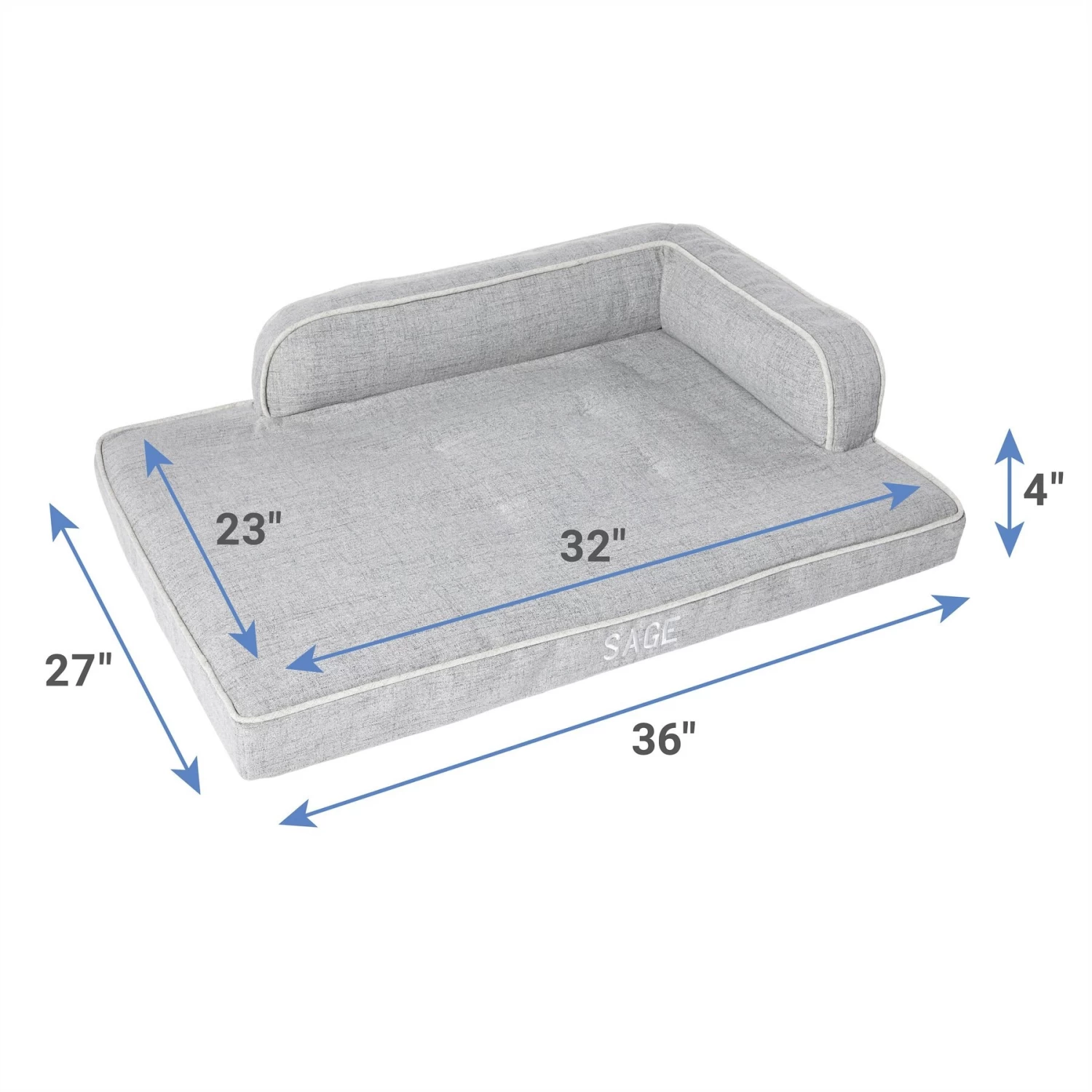 Frisco Faux Linen Corner Personalized Bolster Dog Bed W/Removable Cover, Harbour Blue, L - Image 2