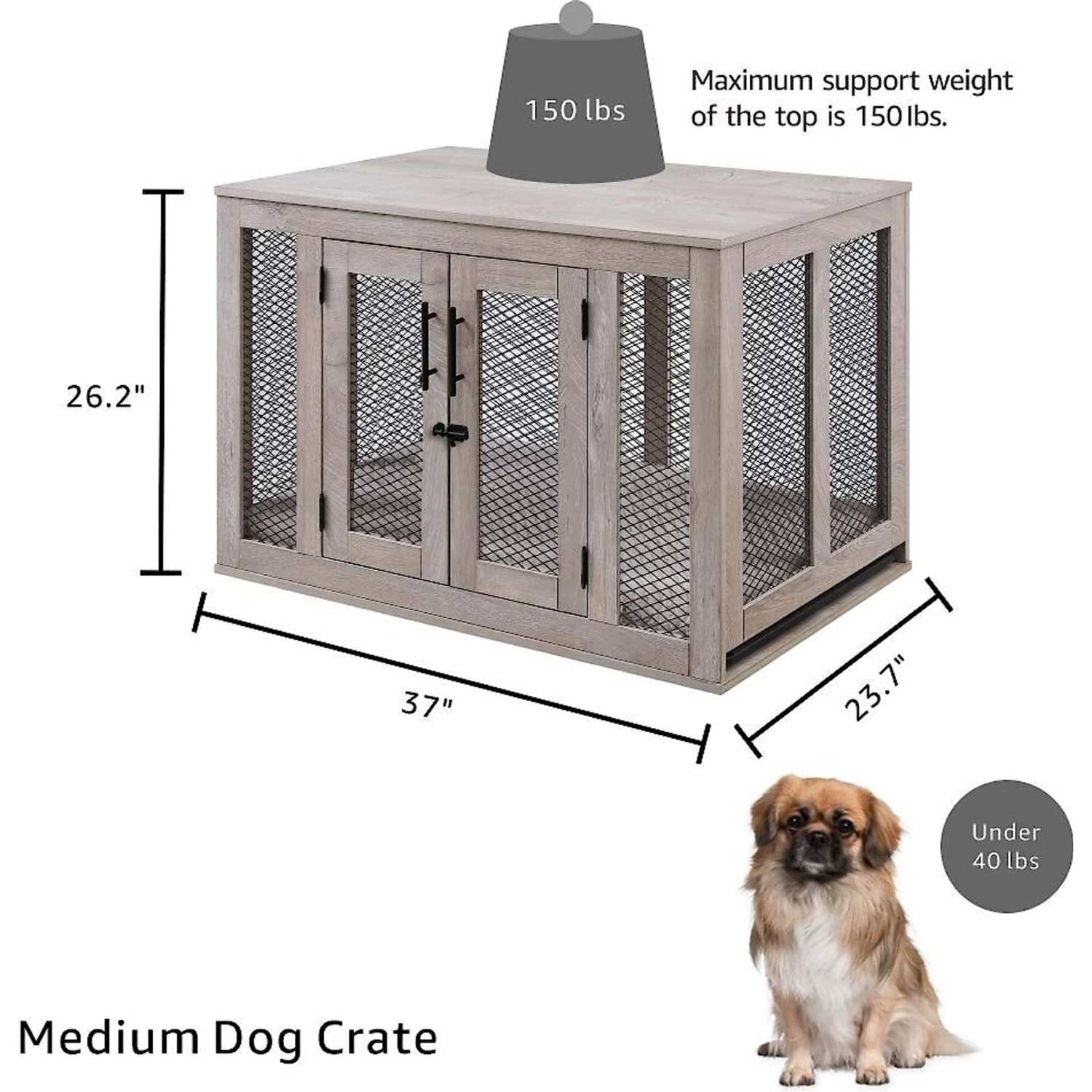 Unipaws Furniture Style Dog Crate, Weathered Gray - Image 2