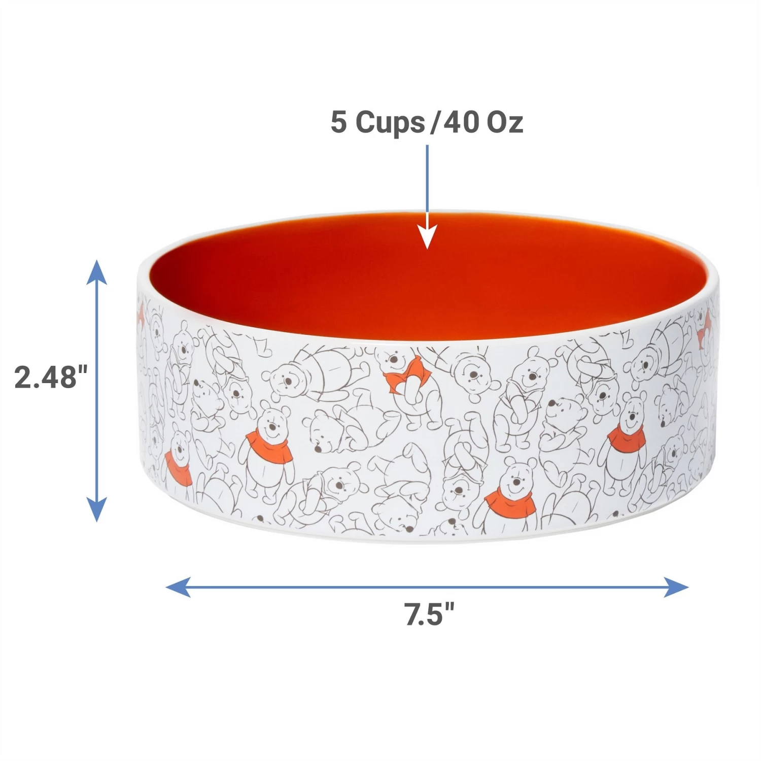 Disney Winnie The Pooh Orange No-Skid Ceramic Dog & Cat Bowl - Image 2