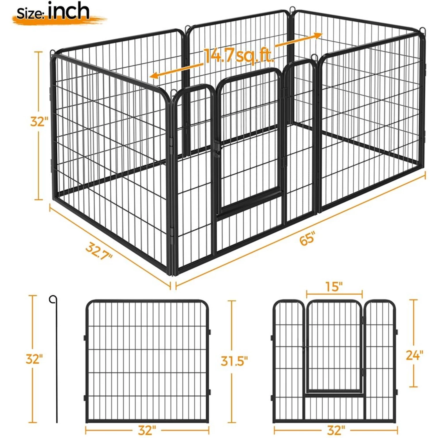 Yaheetech Heavy Duty Wire Dog & Cat Playpen, Black - Image 3