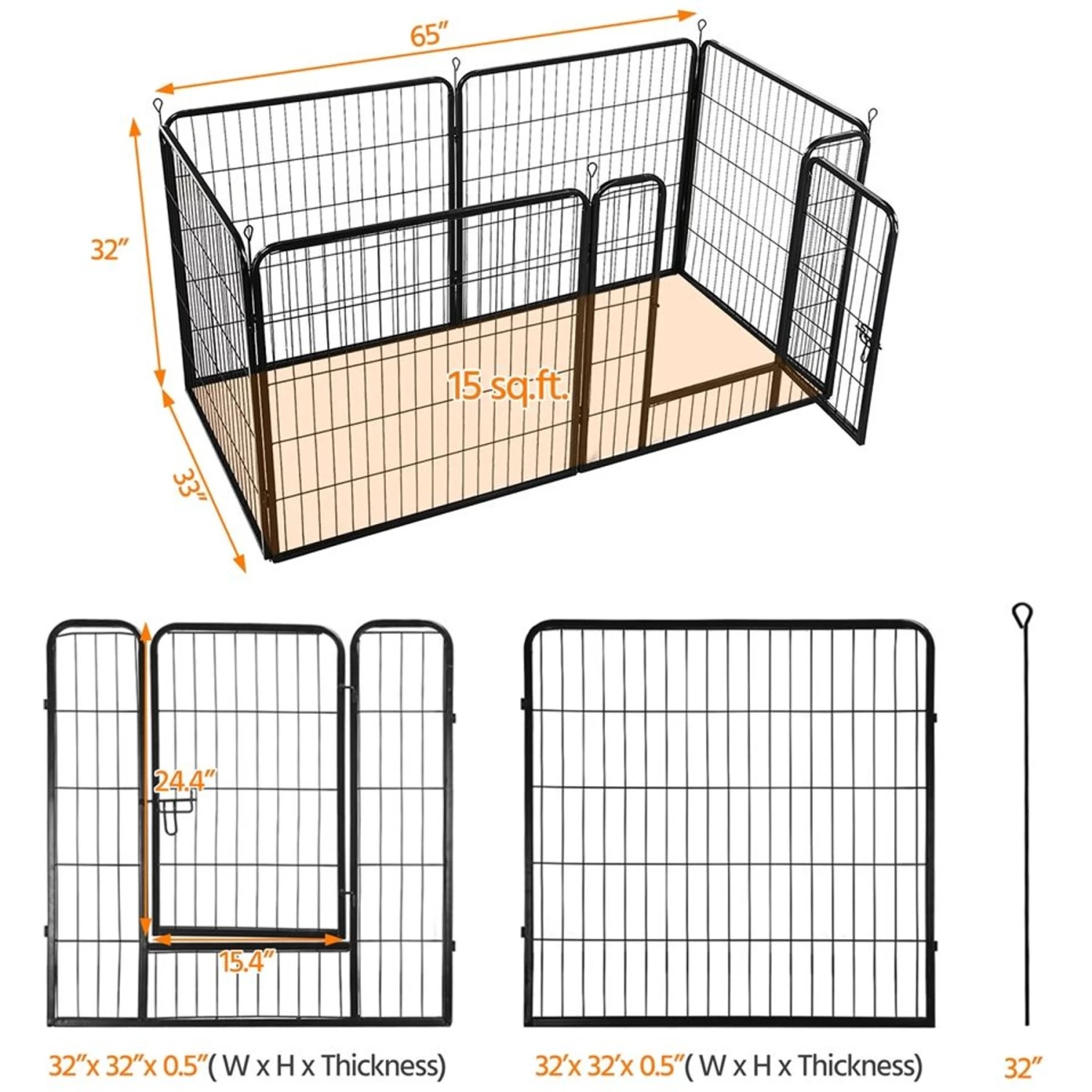Yaheetech Heavy Duty Wire Dog & Cat Playpen, Black - Image 7