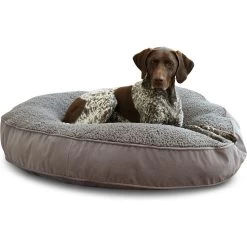 Happy Hounds Scooter Deluxe Round Pillow Dog Bed With Removable Cover, Gray