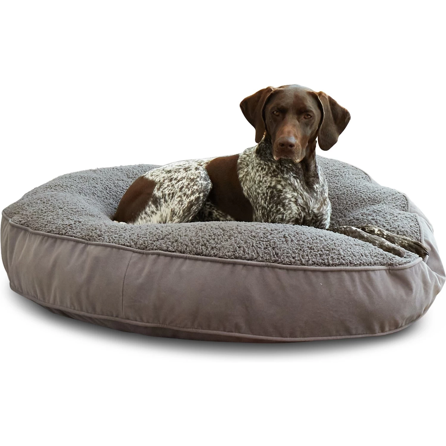 Happy Hounds Scooter Deluxe Round Pillow Dog Bed With Removable Cover, Gray