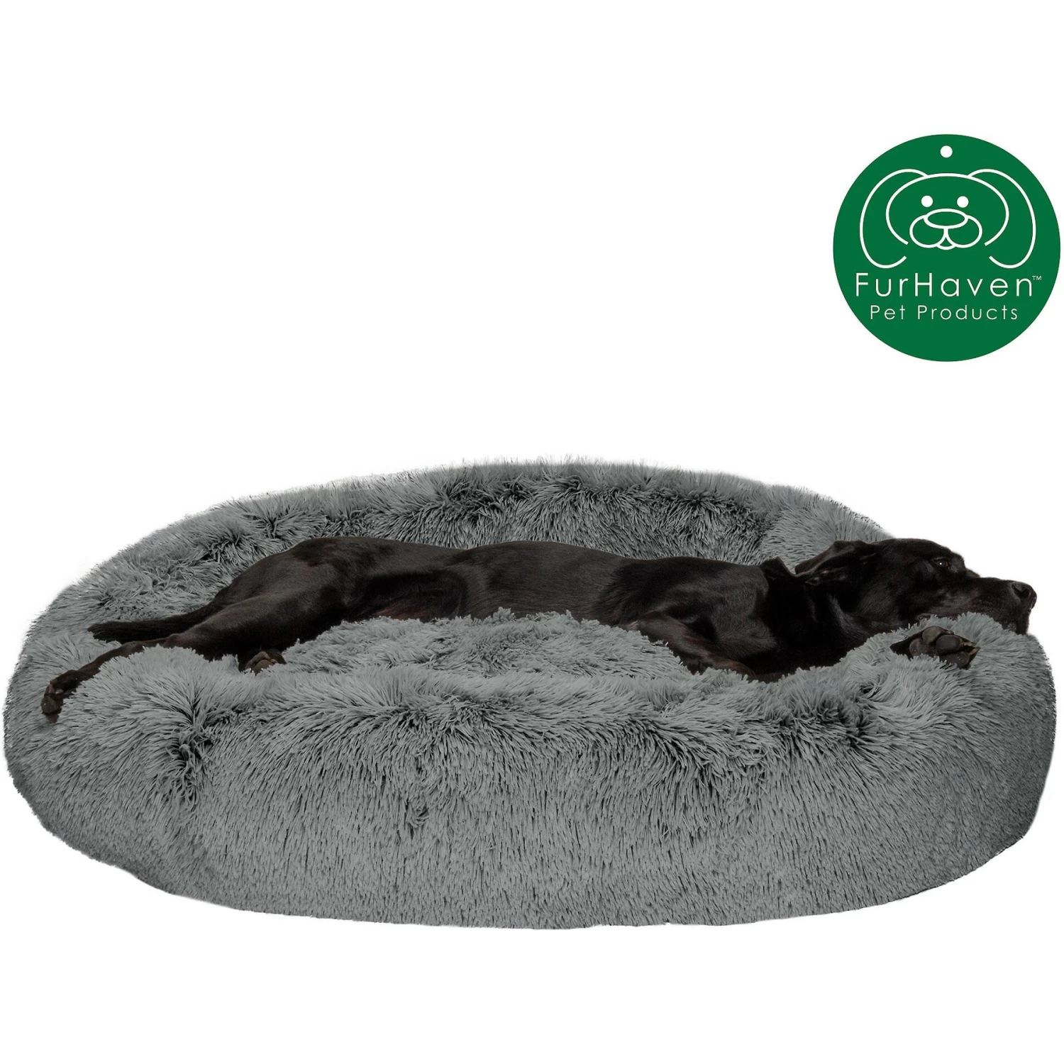 FurHaven Calming Cuddler Long Fur Donut Bolster Dog Bed - Image 4