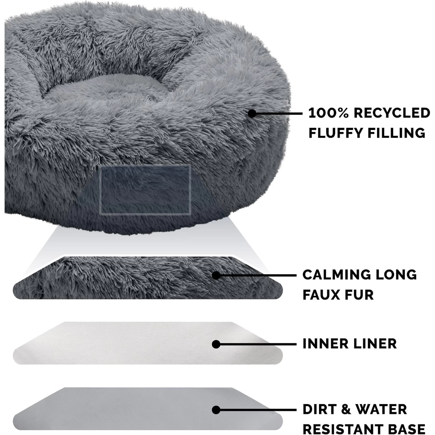 FurHaven Calming Cuddler Long Fur Donut Bolster Dog Bed - Image 6