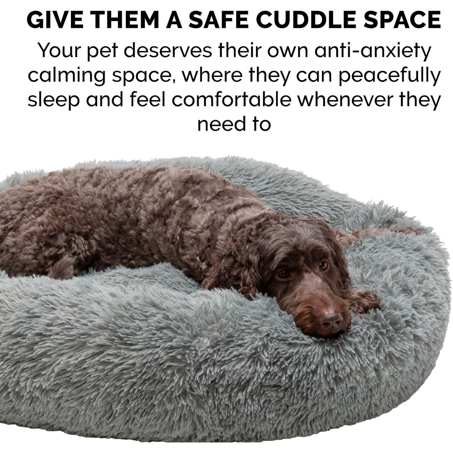 FurHaven Calming Cuddler Long Fur Donut Bolster Dog Bed - Image 7