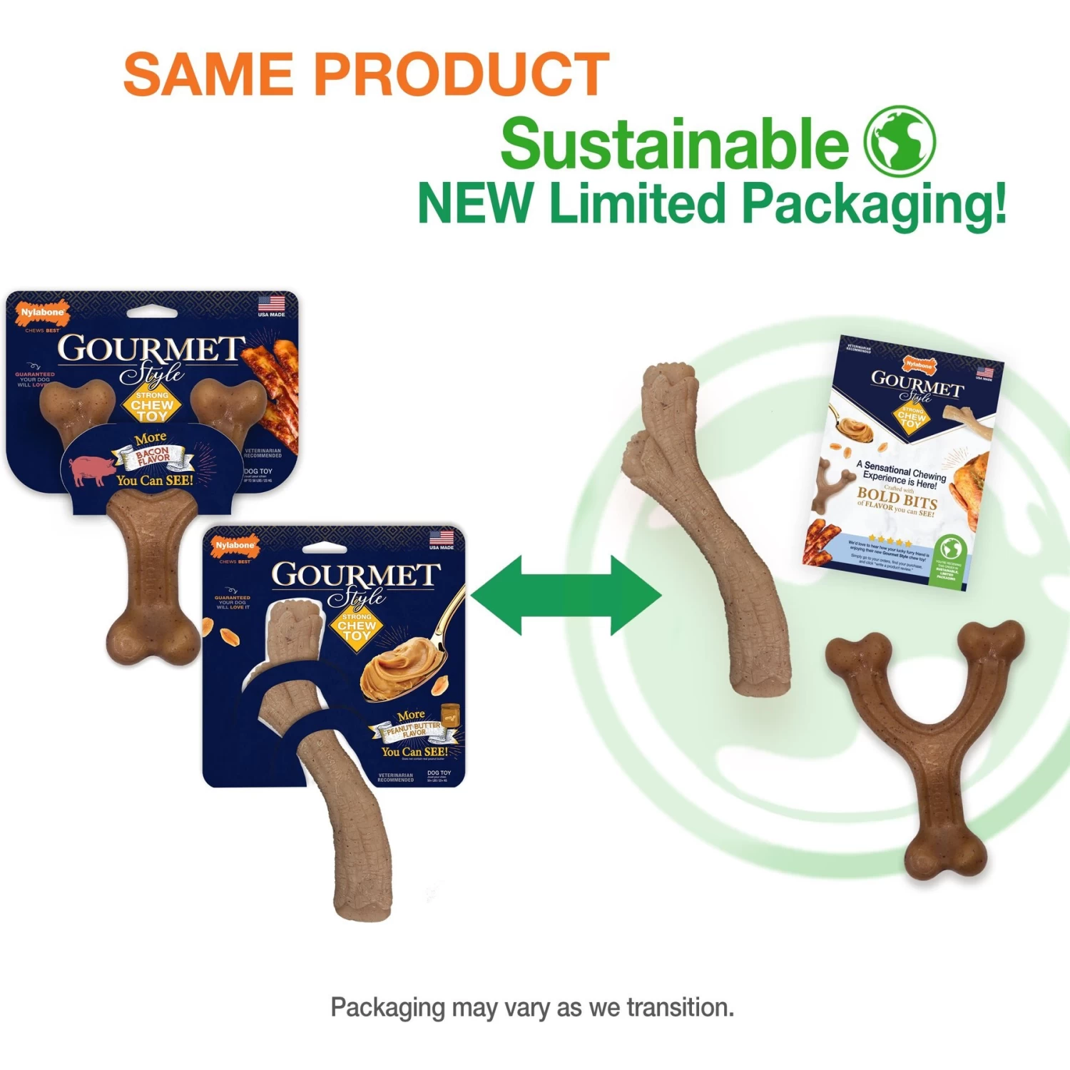 Nylabone Gourmet Style Strong Chew Dog Chew Toy Bundle, Bacon & Peanut Butter - Image 2