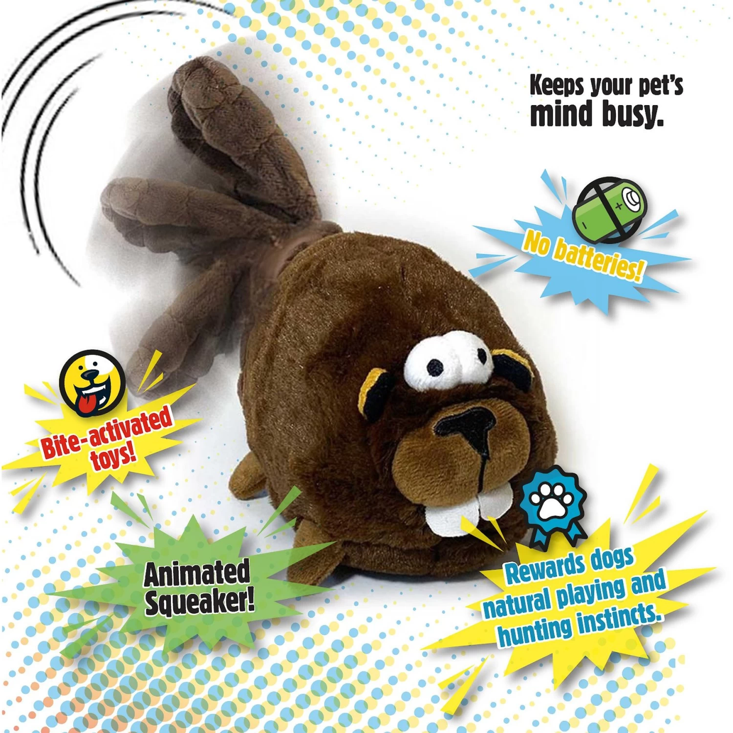 GoDog Action Plush Beaver Animated Squeaker Dog Toy - Image 4