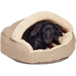 Precious Tails Herringbone Canvas Fleece Deep Dish Covered Cat & Dog Bed