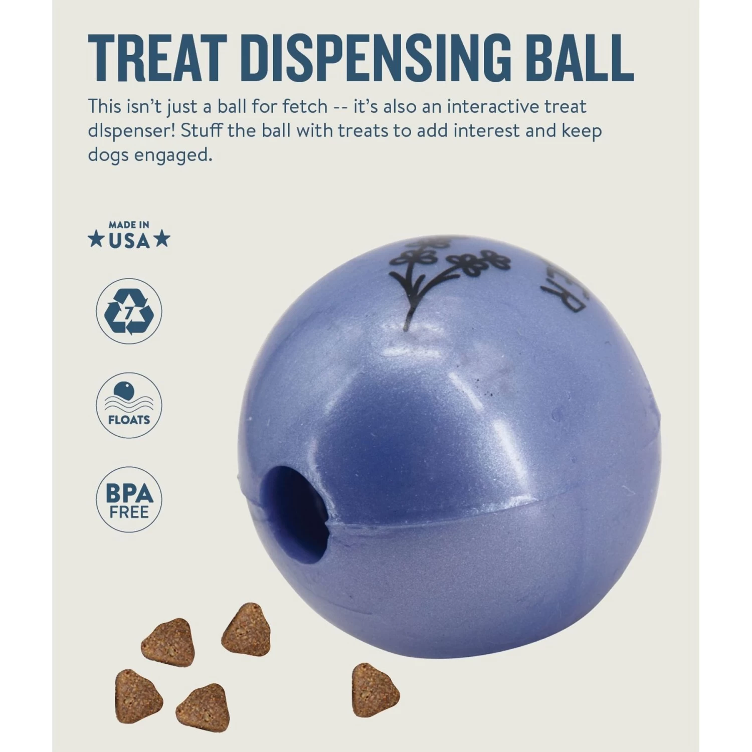Planet Dog Orbee-Tuff Essentials Lavender Scented Interactive Dog Ball Treat Dispenser Toy, Purple - Image 3
