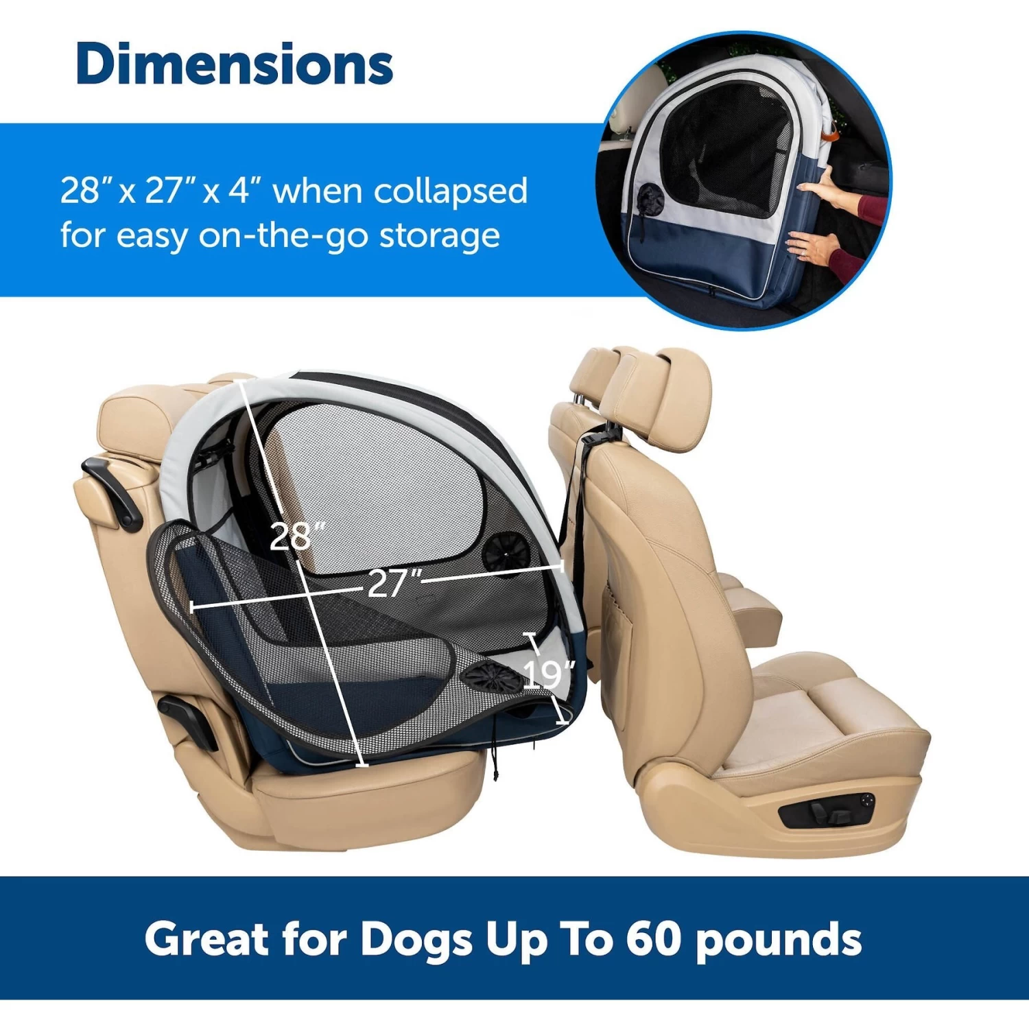 PetSafe Happy Ride Collapsible Cat & Dog Travel Crate, Gray & Blue - Image 2