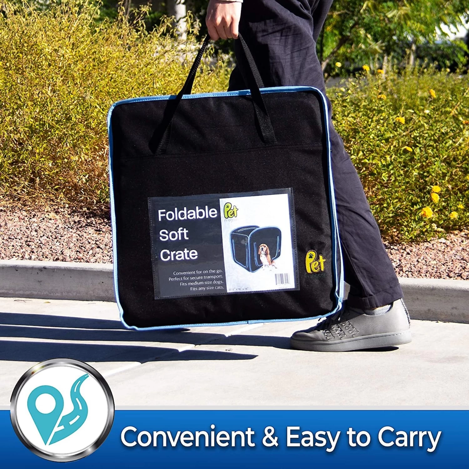 Pet Magasin Foldable Soft Dog Crate, Black & Blue - Image 4