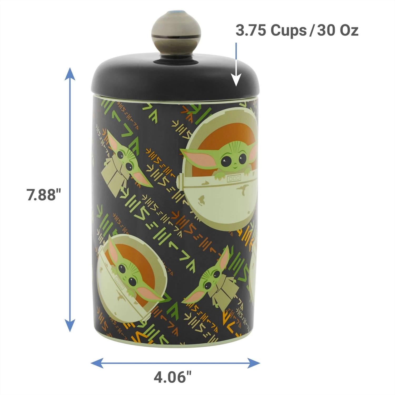 STAR WARS THE MANDALORIAN THE CHILD Aurebesh Ceramic Treat Jar & STAR WARS THE MANDALORIAN GROGU AUREBESH Non-Skid Stainless Steel With Melamine Stand Dog & Cat Bowl - Image 3