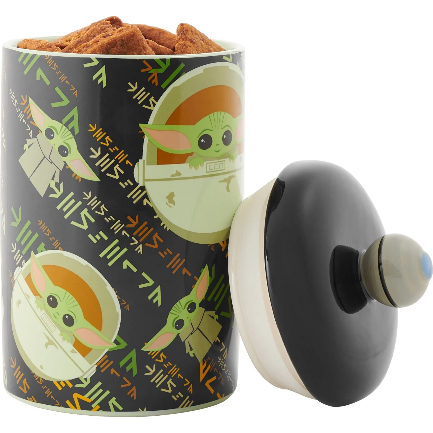 STAR WARS THE MANDALORIAN THE CHILD Aurebesh Ceramic Treat Jar & STAR WARS THE MANDALORIAN GROGU AUREBESH Non-Skid Stainless Steel With Melamine Stand Dog & Cat Bowl - Image 5