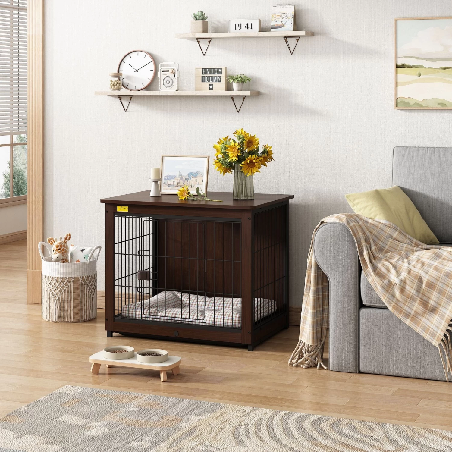 Coziwow Furniture Style Dog Crate With Removable Tray, Walnut