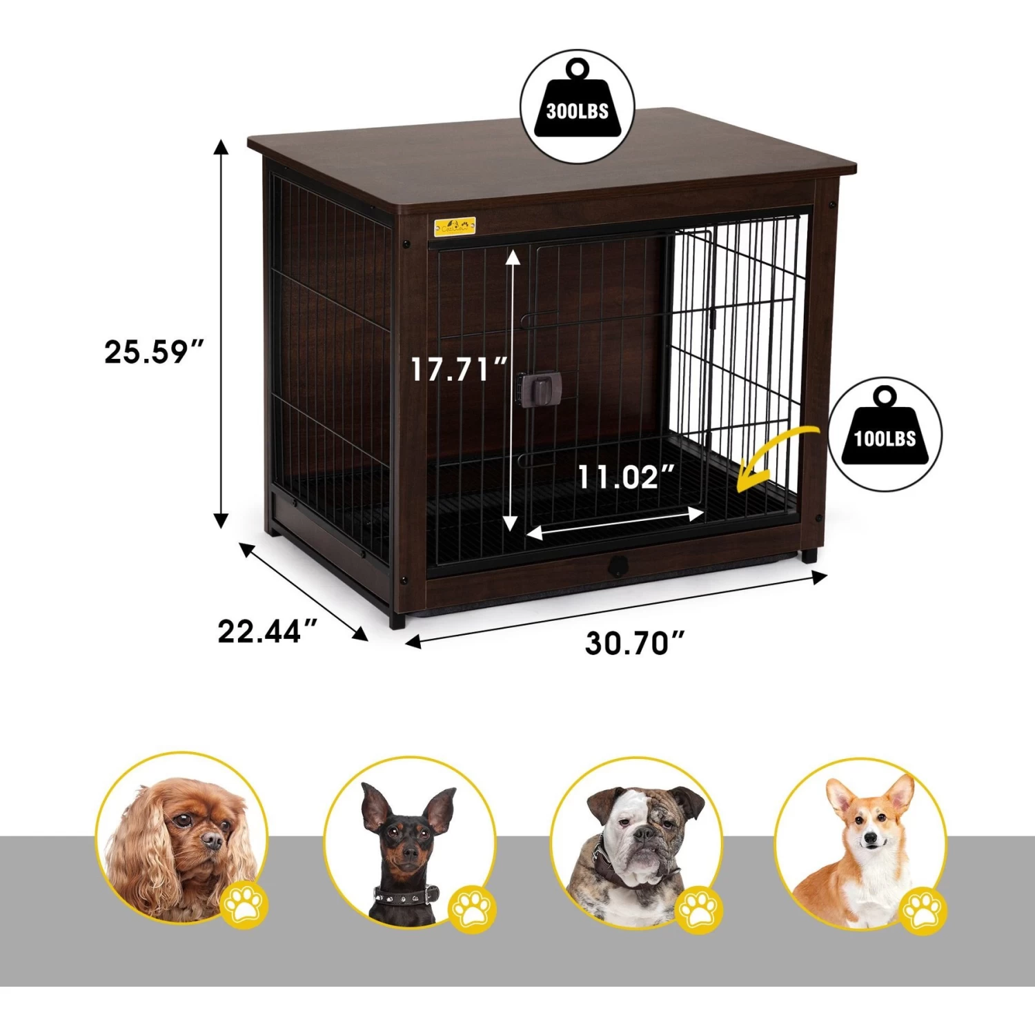 Coziwow Furniture Style Dog Crate With Removable Tray, Walnut - Image 3