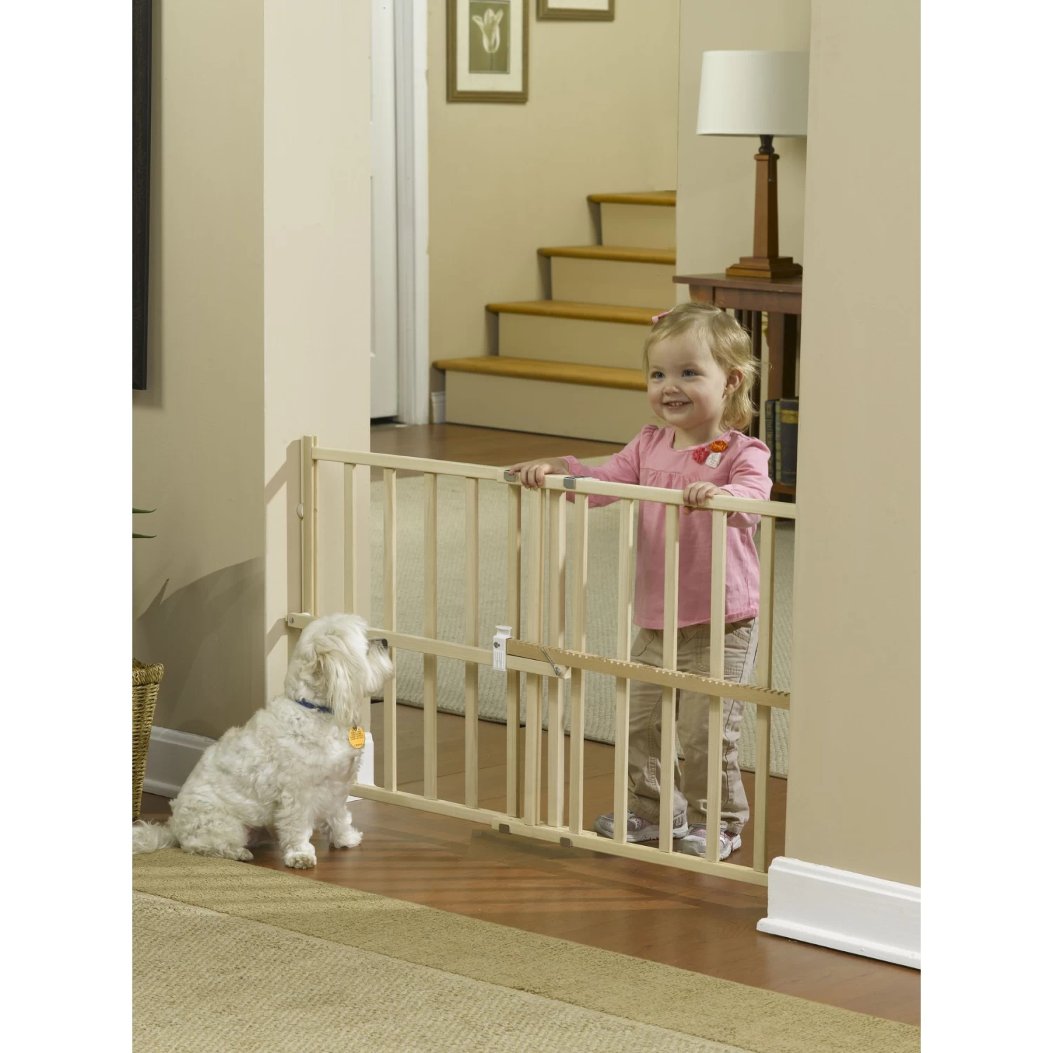 GuardMasterIII Wood Slat Standard Pressure Mounted Dog Gate, Natural