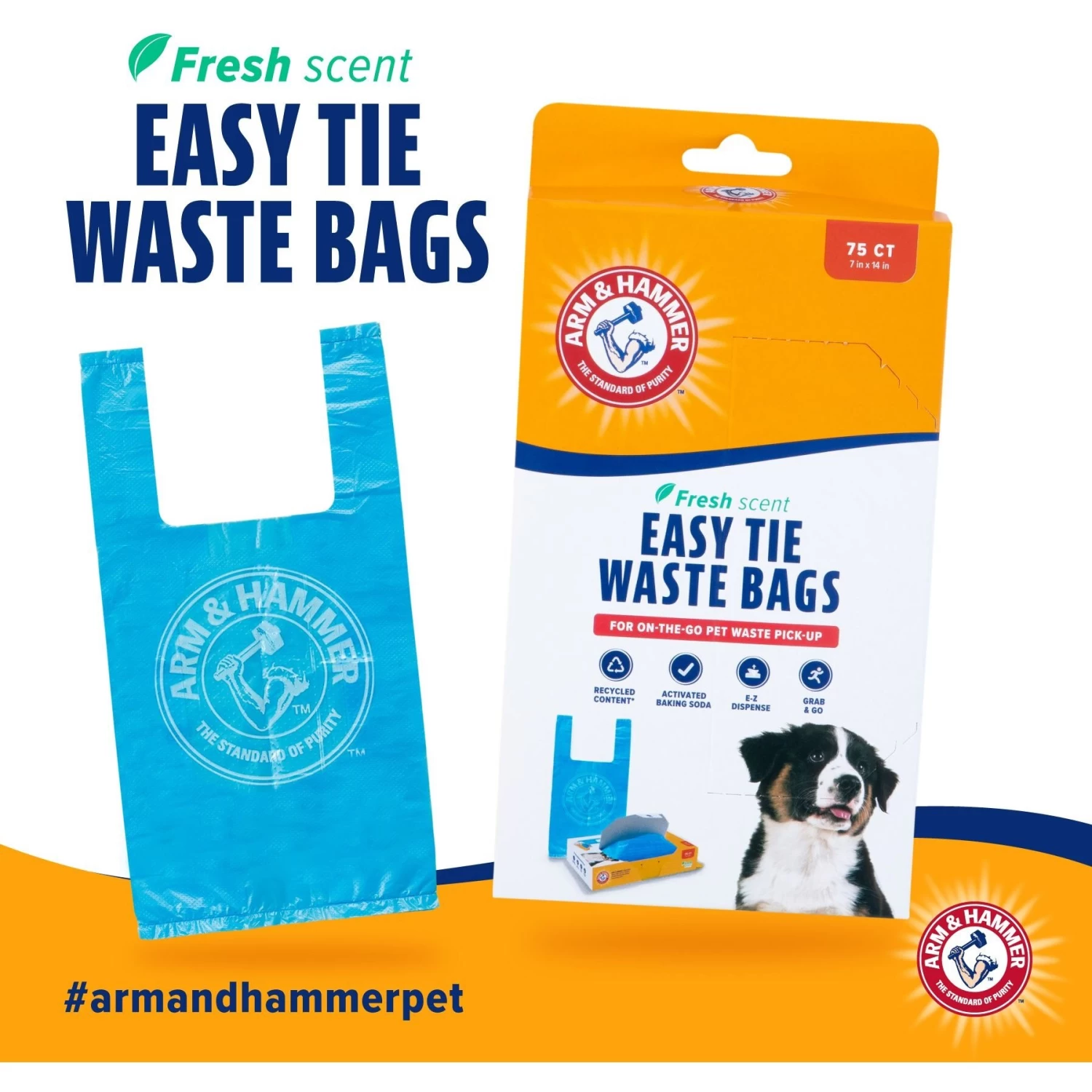 Arm & Hammer Disposable Handle Easy Tie Waste Bags, Blue