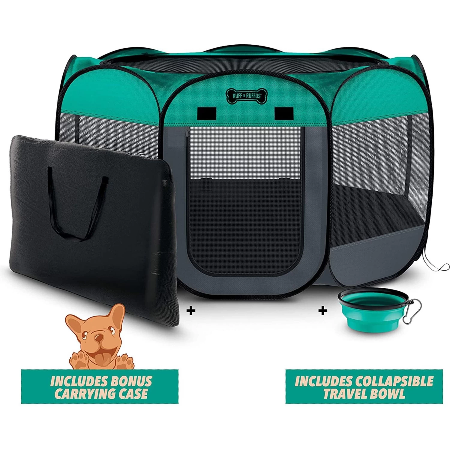 Ruff 'N Ruffus Portable Foldable Cat & Dog Playpen, Carrying Case, & Travel Bowl - Image 4