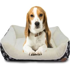 HappyCare Textiles Durable Printed Oxford Plush Bolster Cat & Dog Bed