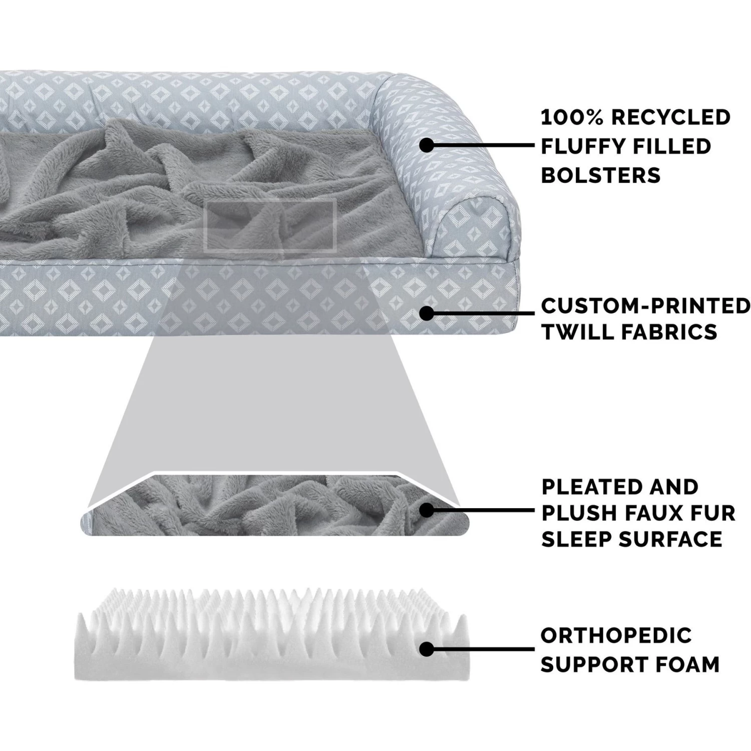 FurHaven Plush Fur & Diamond Print Nest-Top Orthopedic Sofa Cat & Dog Bed - Image 6