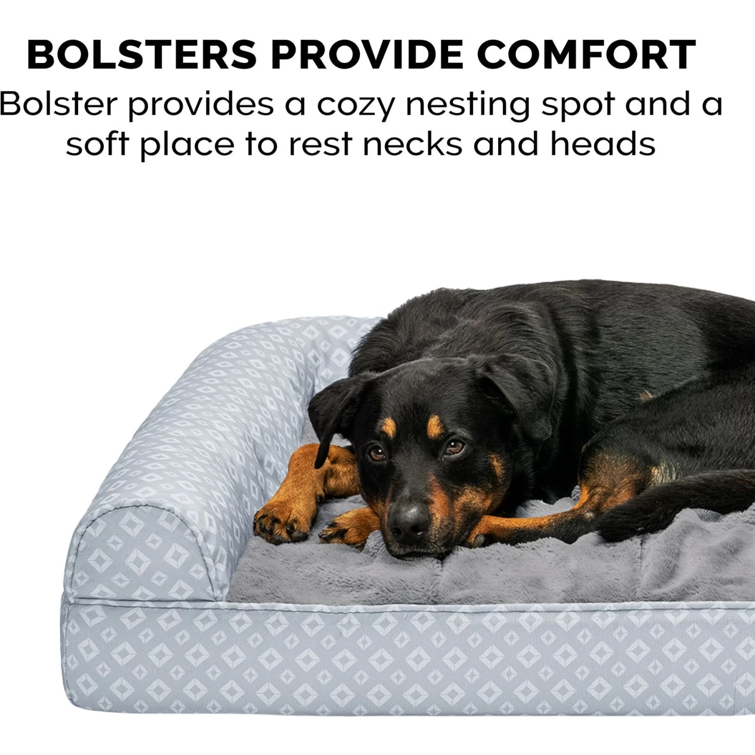 FurHaven Plush Fur & Diamond Print Nest-Top Orthopedic Sofa Cat & Dog Bed - Image 7