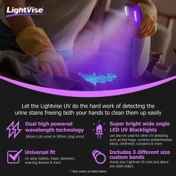 Lightvise Universal LED Clamp-On Dual UV Dog & Cat Pet Urine Stain Detector Magnetic Flashlight, Black