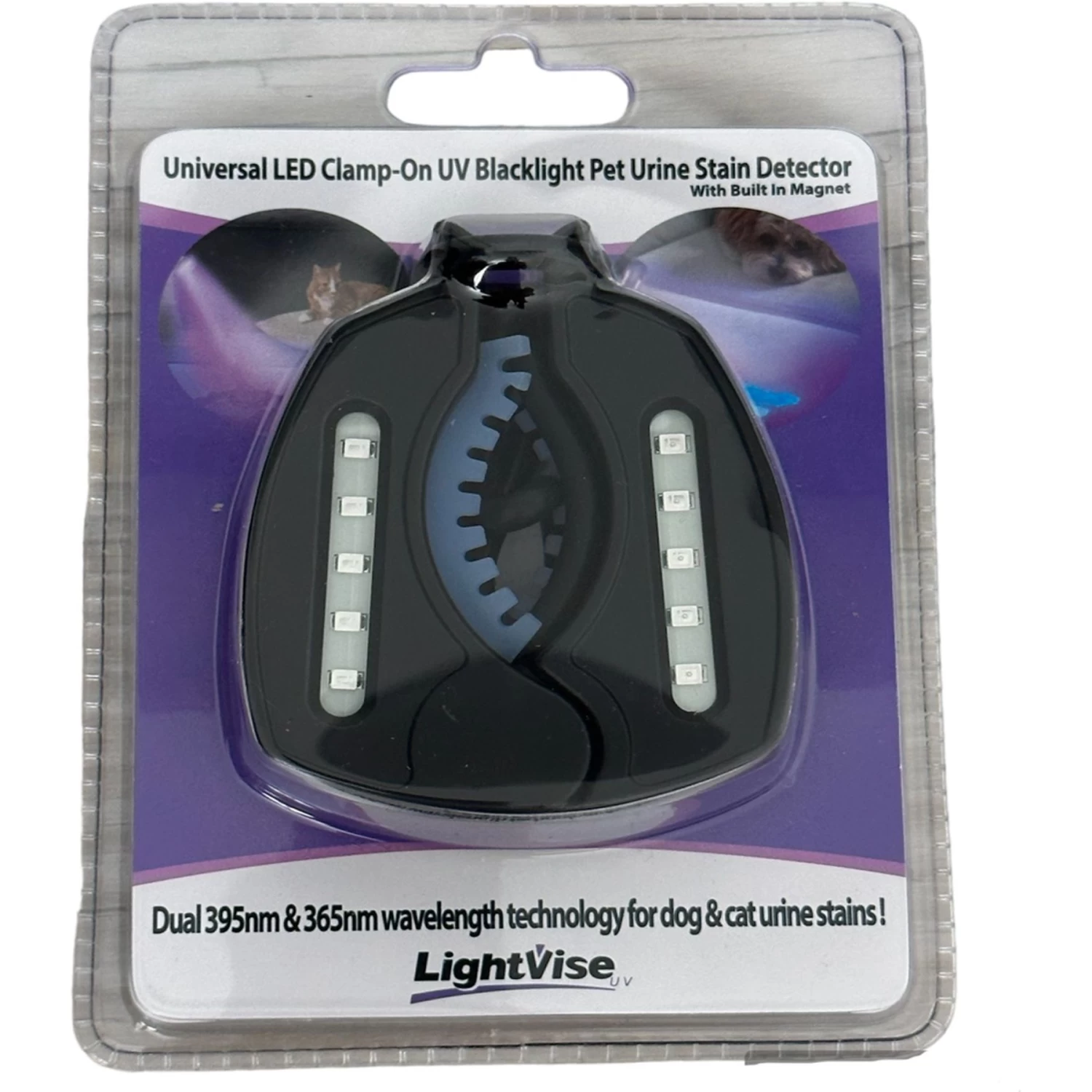 Lightvise Universal LED Clamp-On Dual UV Dog & Cat Pet Urine Stain Detector Magnetic Flashlight, Black - Image 5
