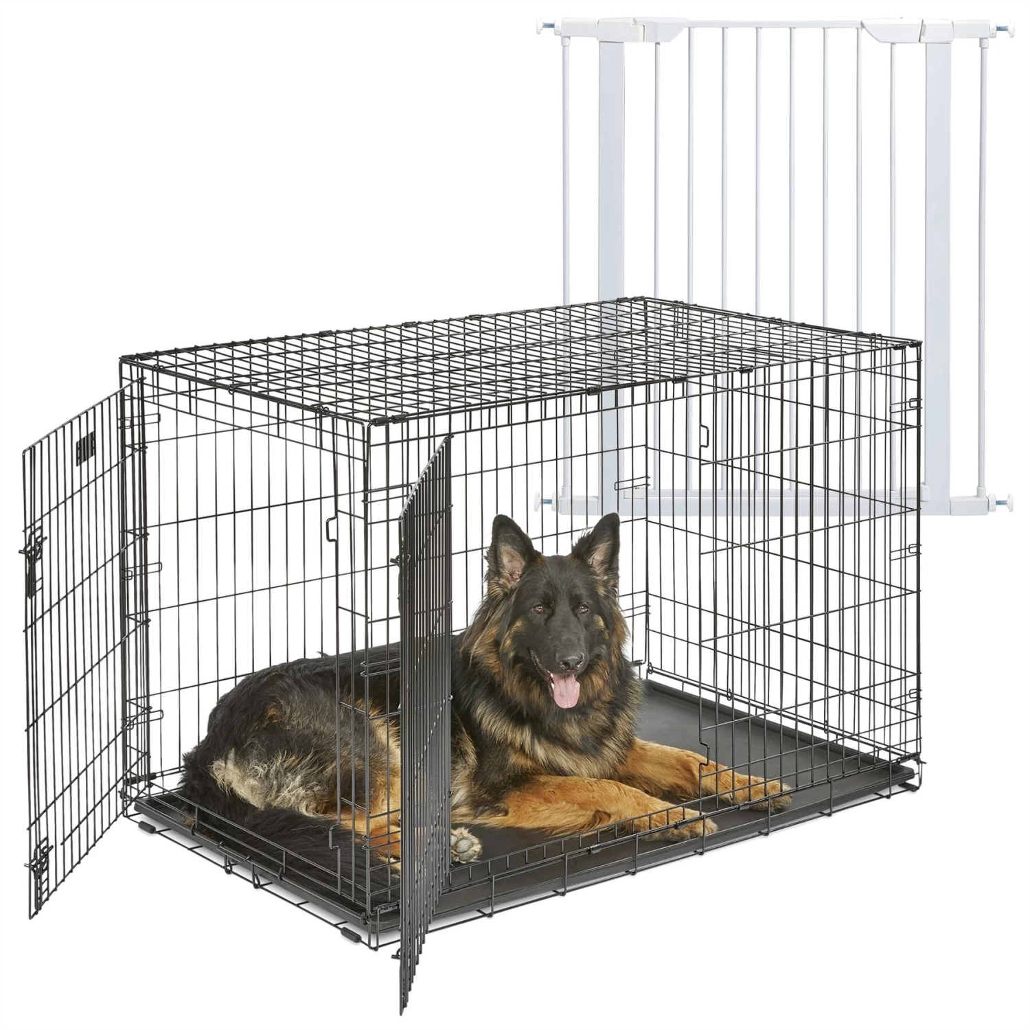 MidWest ICrate Fold & Carry Double Door Collapsible Wire Dog Crate & MidWest Steel Pet Gate