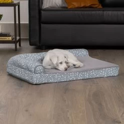FurHaven Plush Fur & Almond Print Memory Foam Top Deluxe L-Chaise Sofa Cat & Dog Bed