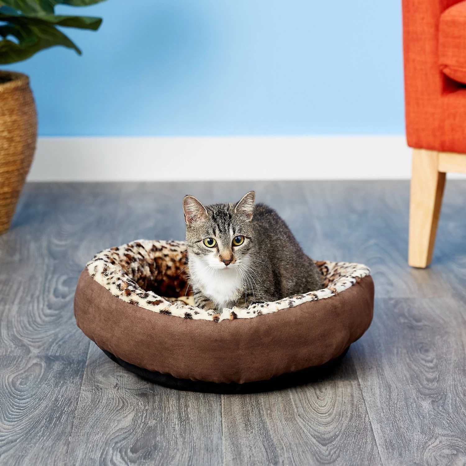 Aspen Pet Round Animal Print Bolster Cat & Dog Bed, Color Varies - Image 4