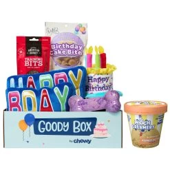 Goody Box Birthday Dog Toys & Treats & Pooch Creamery Peanut Butter Flavor Ice Cream Mix Dog Treat, 5.25-oz Cup