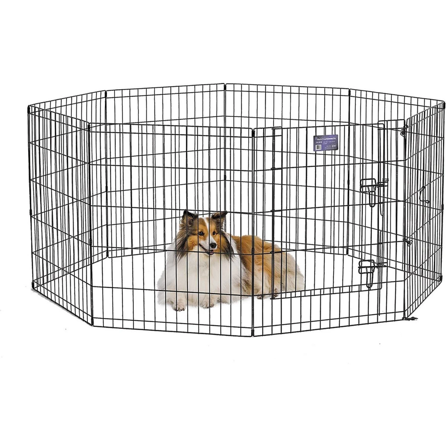 MidWest Wire Dog Exercise Pen With Step-Thru Door, Black E-Coat & MidWest Exercise Pen Top Fabric Mesh Sunscreen Accessory, Octagonal Configuration, Black - Image 2