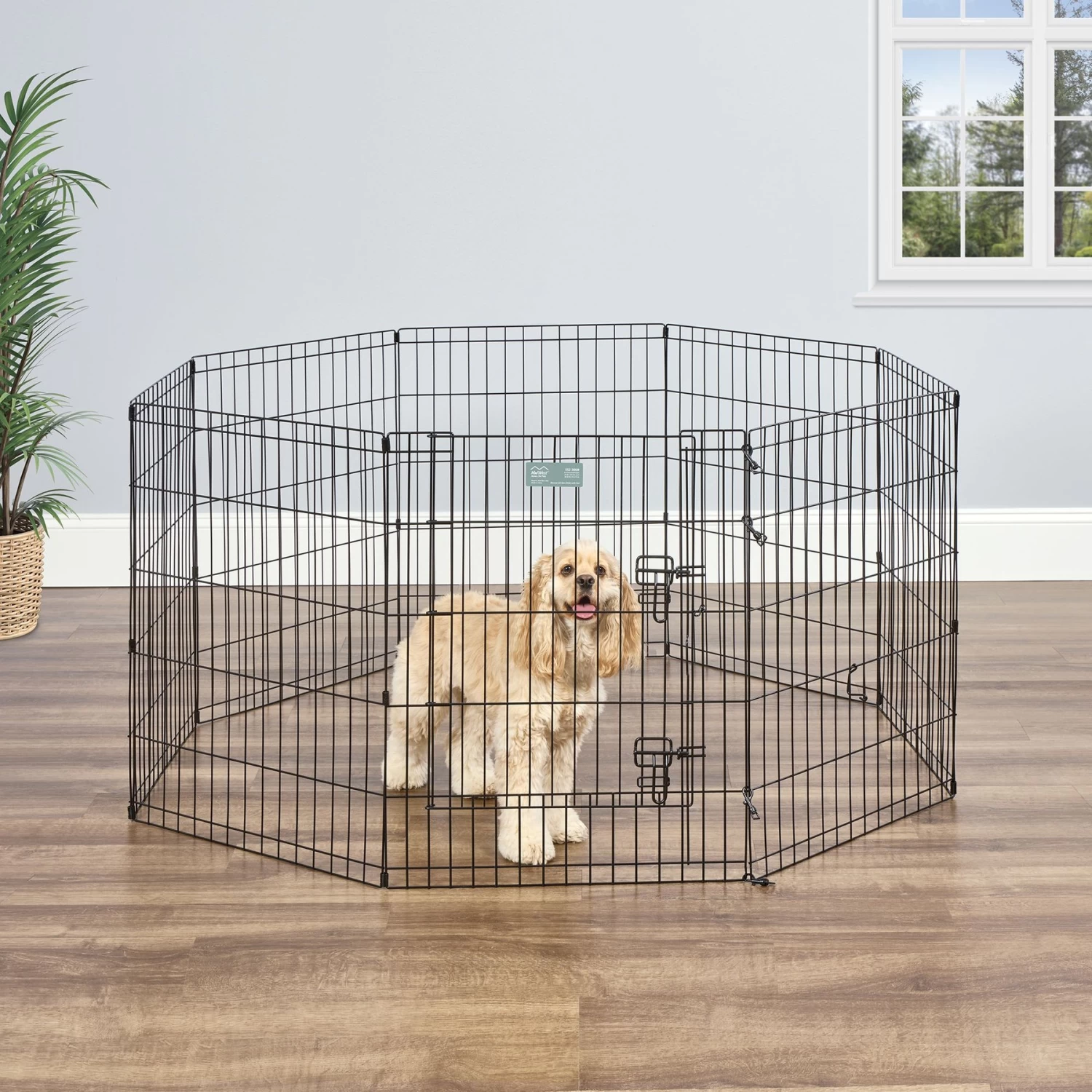 MidWest Wire Dog Exercise Pen With Step-Thru Door, Black E-Coat & MidWest Exercise Pen Top Fabric Mesh Sunscreen Accessory, Octagonal Configuration, Black - Image 4