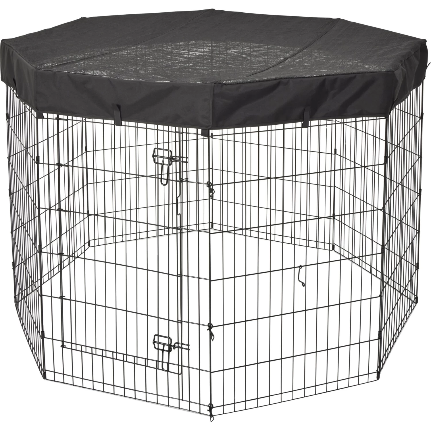 MidWest Wire Dog Exercise Pen With Step-Thru Door, Black E-Coat & MidWest Exercise Pen Top Fabric Mesh Sunscreen Accessory, Octagonal Configuration, Black - Image 7