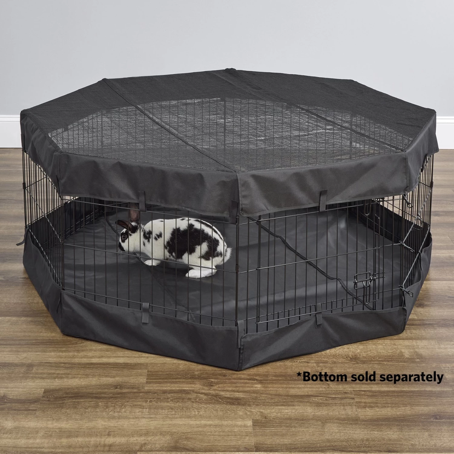 MidWest Wire Dog Exercise Pen With Step-Thru Door, Black E-Coat & MidWest Exercise Pen Top Fabric Mesh Sunscreen Accessory, Octagonal Configuration, Black - Image 9