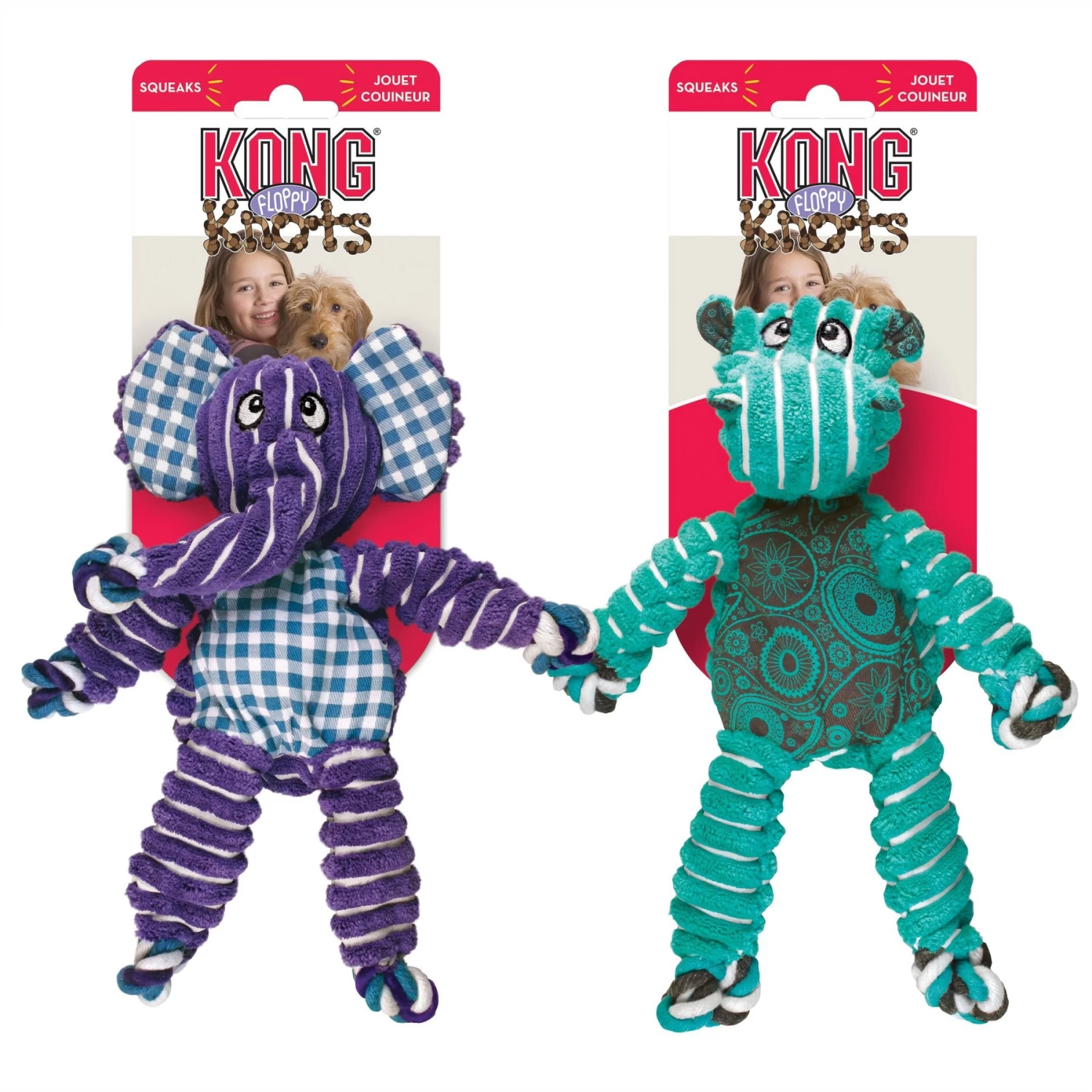 KONG Floppy Knots Hippo Dog Toy & KONG Floppy Knots Elephant Dog Toy